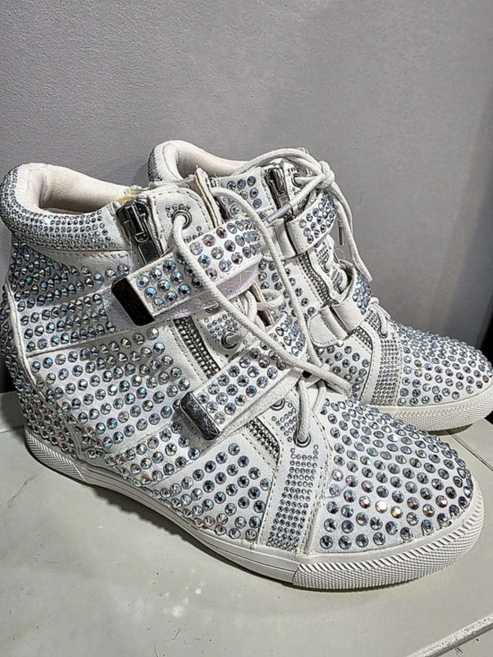 INC. Rhinestone High Top Sneakers in White